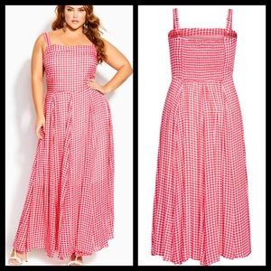 City Chic Pink Gingham Maxi Dress 14, 16, 18, 20, 22, 24 NWT